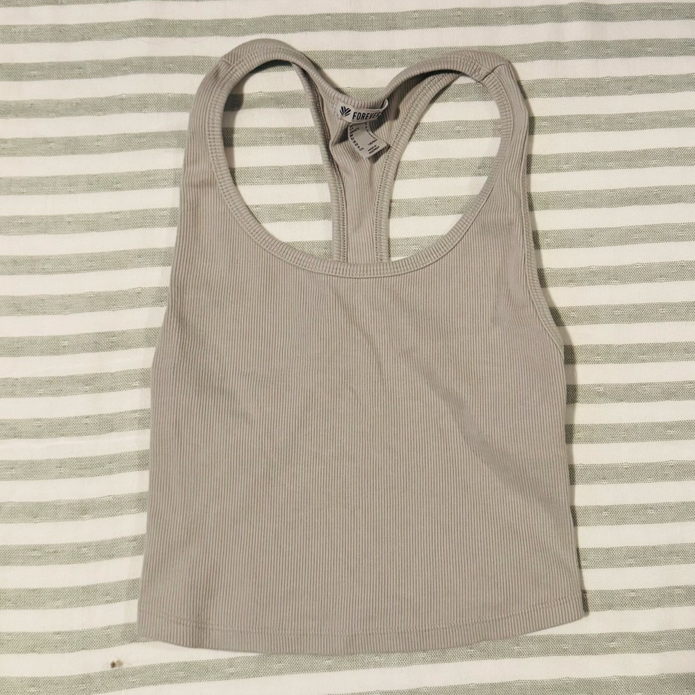 Gray Ribbed Tank Top